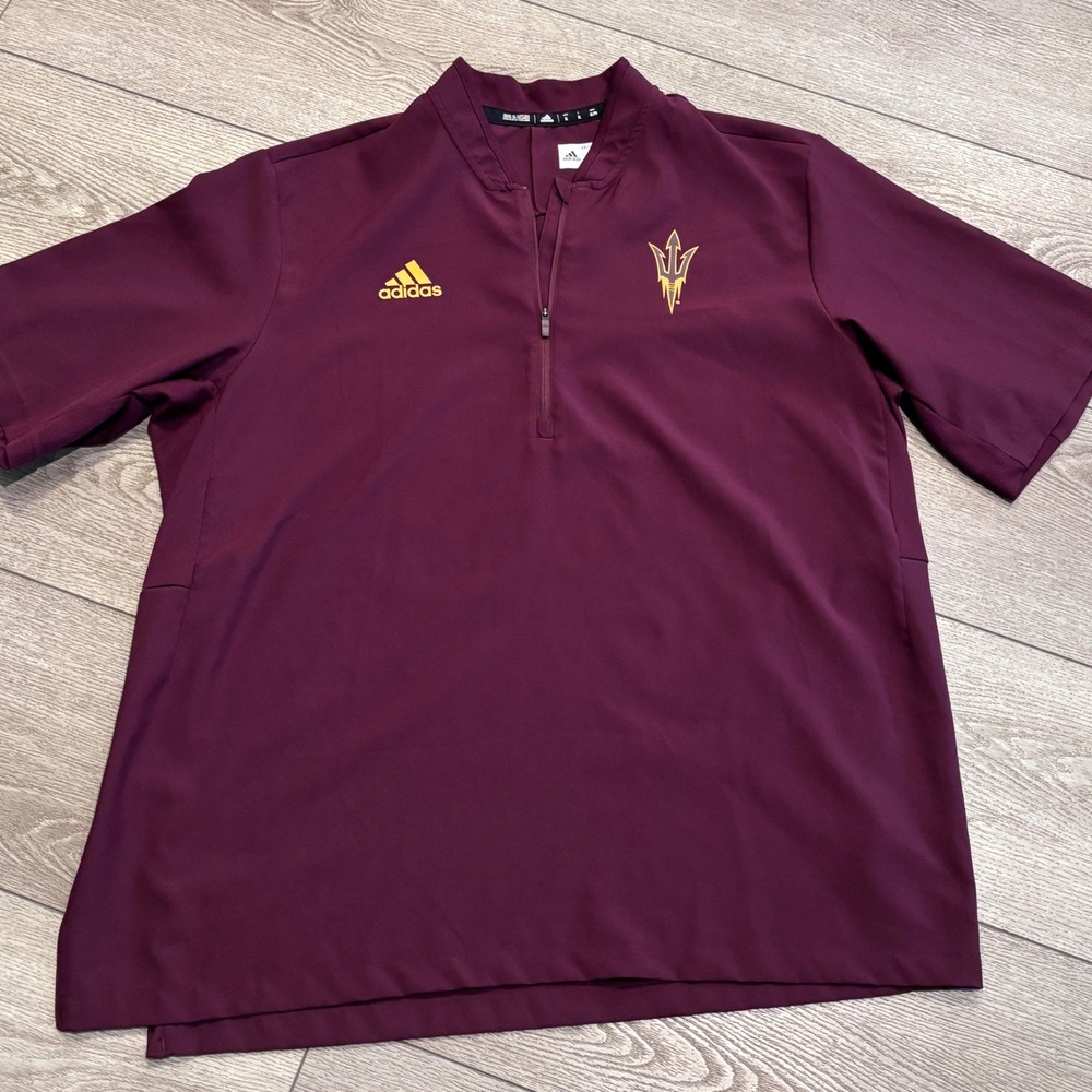 Adidas ASU Sun Devils Quarter Zip Mens XL Maroon Short Sleeve Coaching Top